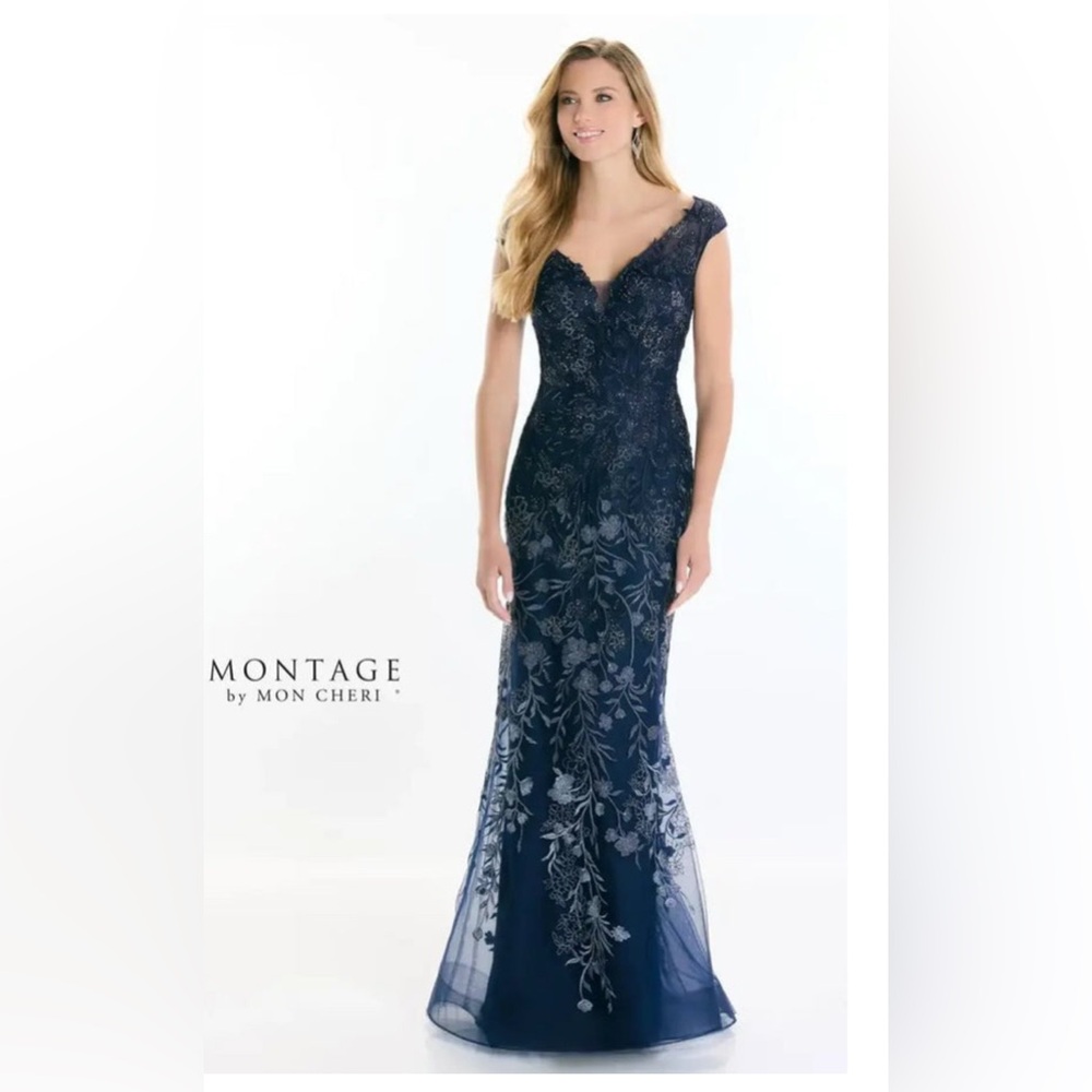 Montage by Mon Cheri Ombré Navy Dress